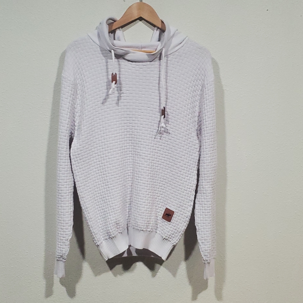 White Hoodie, Raised Basket Weave, Unisex Large